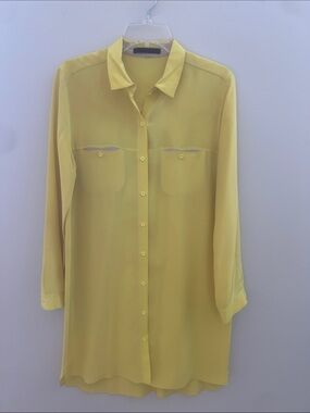 Jenni Kayne 100% Silk Shirt Dress in Citron Yellow